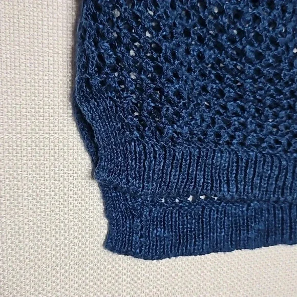 J. Jill Open Knit Sweater Teal Blue Linen Cotton Blend Women's Small - Picture 15 of 16